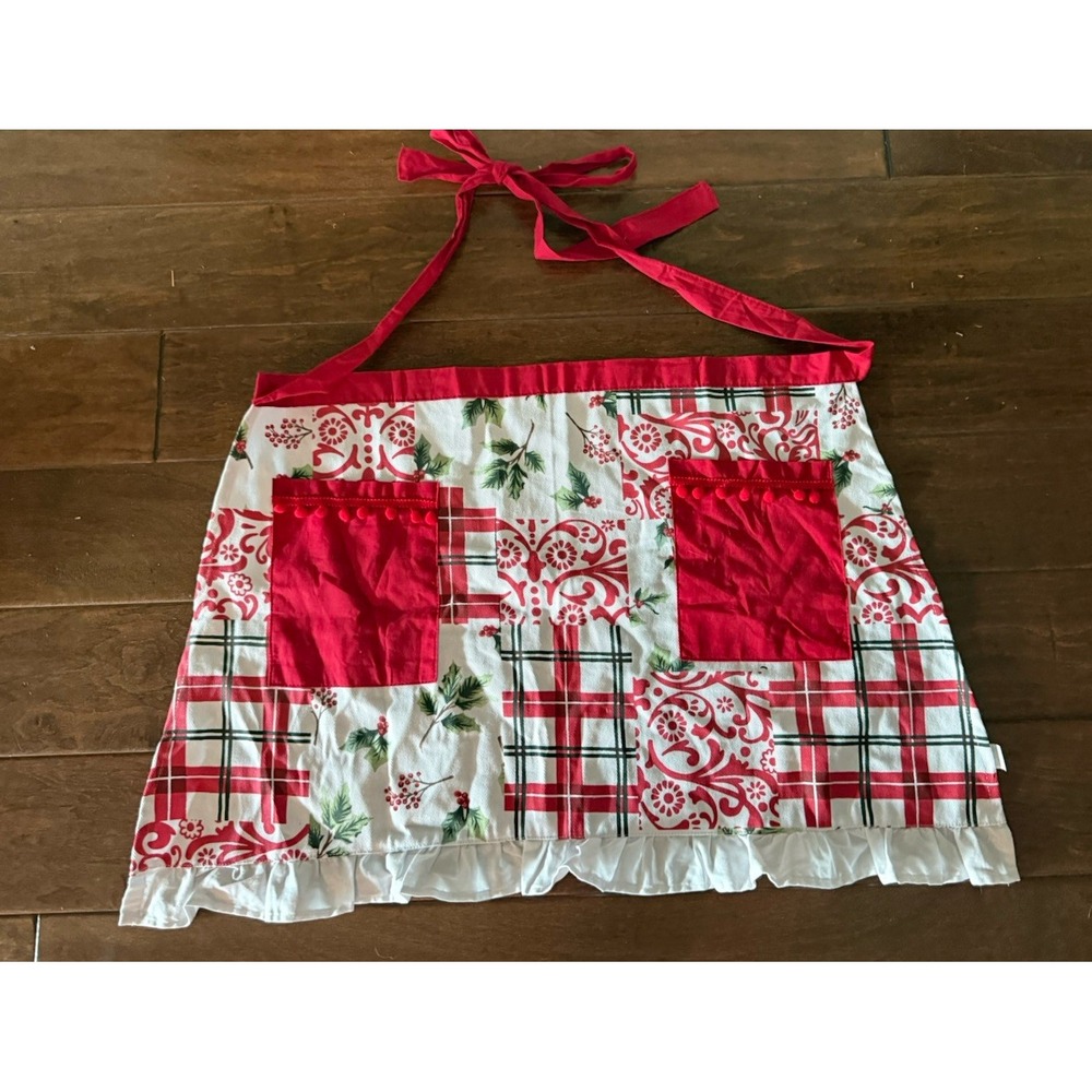 Dolly Parton Cotton Twill Patchwork Half Apron  Christmas Red White Holly